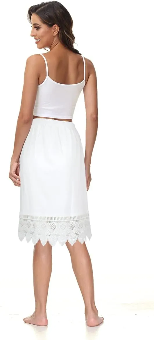 Vanrose Jan Skirt Extender for Women Knee Length Lace Trim Layering Underskirt Half Slip S-5XL