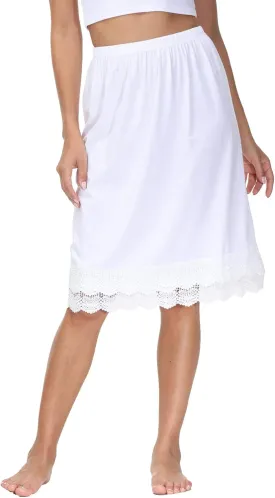 Vanrose Jan Skirt Extender for Women Knee Length Lace Trim Layering Underskirt Half Slip S-5XL