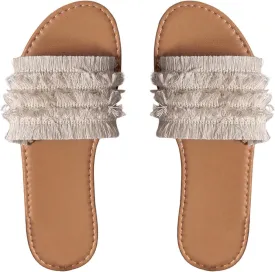 Verdusa Women's Fringe Open Toe Flat Sandals Summer Slide Shoes Beige 7.5