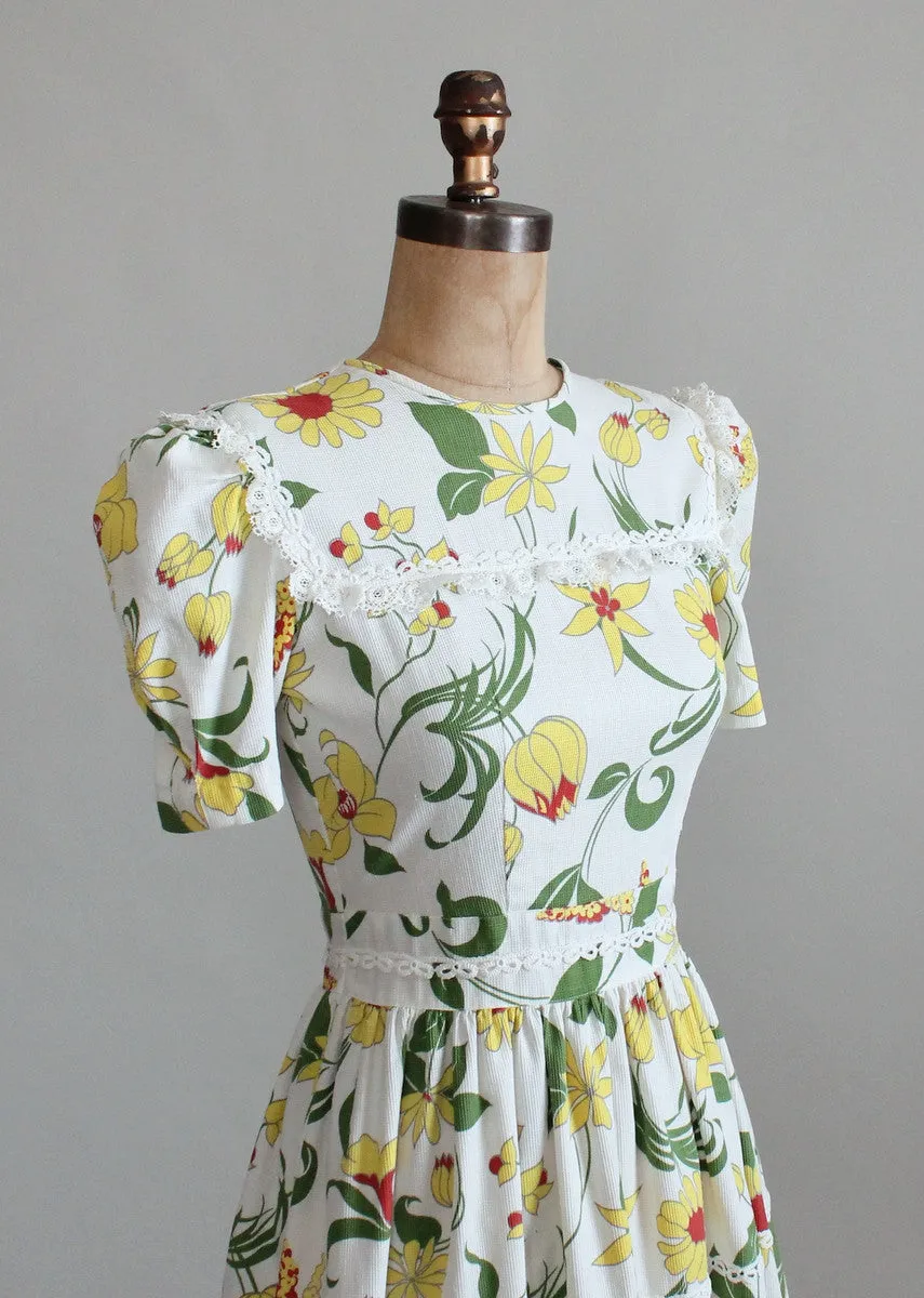 Vintage 1930s Floral Pique Cotton Day Dress