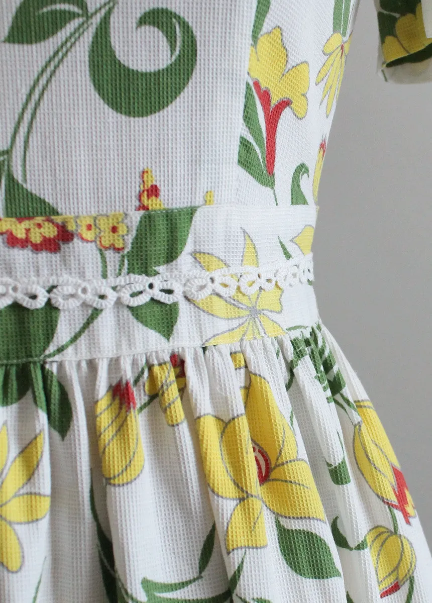 Vintage 1930s Floral Pique Cotton Day Dress