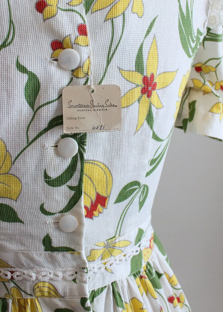 Vintage 1930s Floral Pique Cotton Day Dress