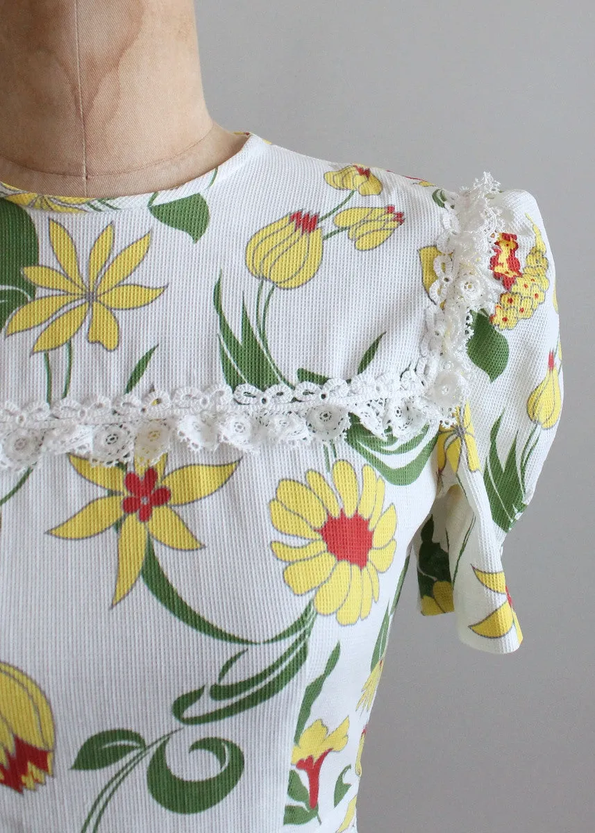Vintage 1930s Floral Pique Cotton Day Dress