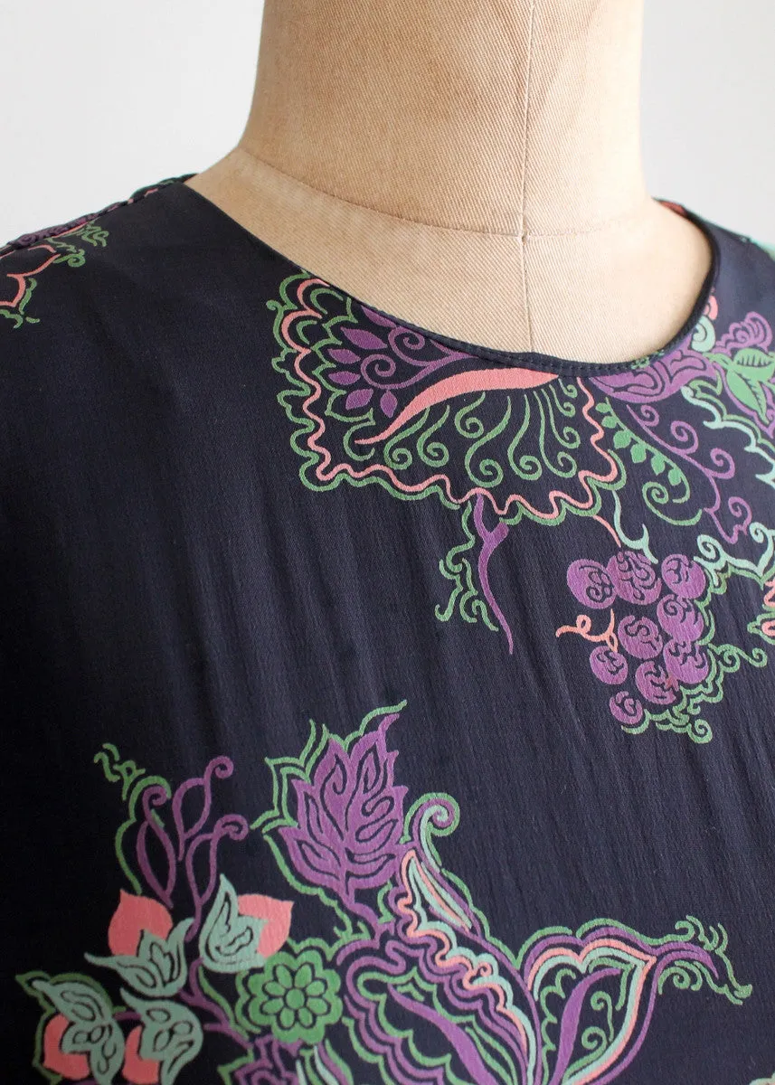 Vintage 1940s Floral Rayon Dress with Swag Front Skirt