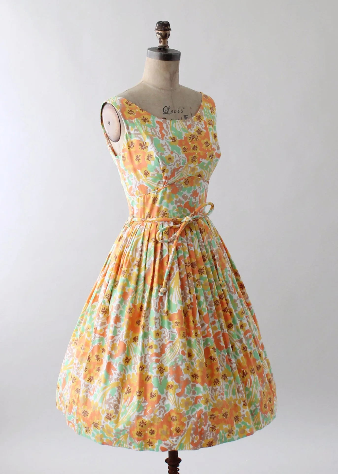 Vintage 1960s Green and Orange Floral Cotton Day Dress