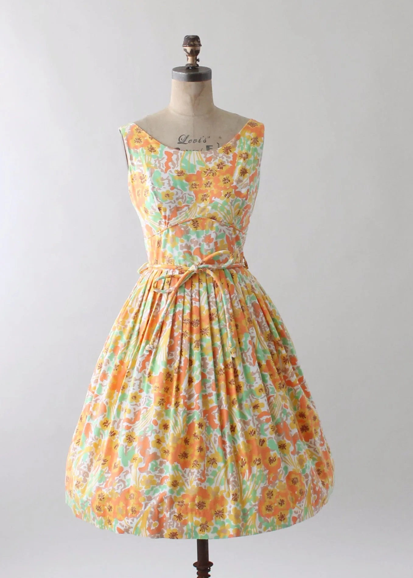 Vintage 1960s Green and Orange Floral Cotton Day Dress