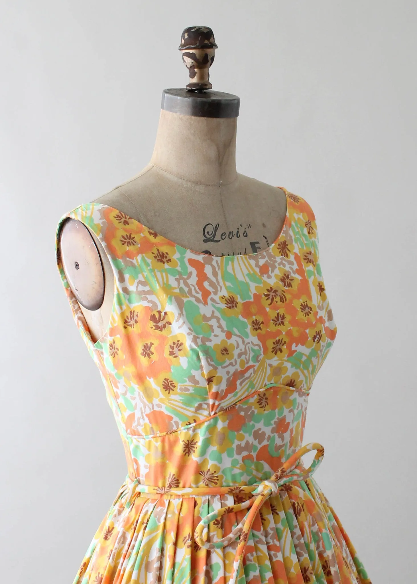 Vintage 1960s Green and Orange Floral Cotton Day Dress
