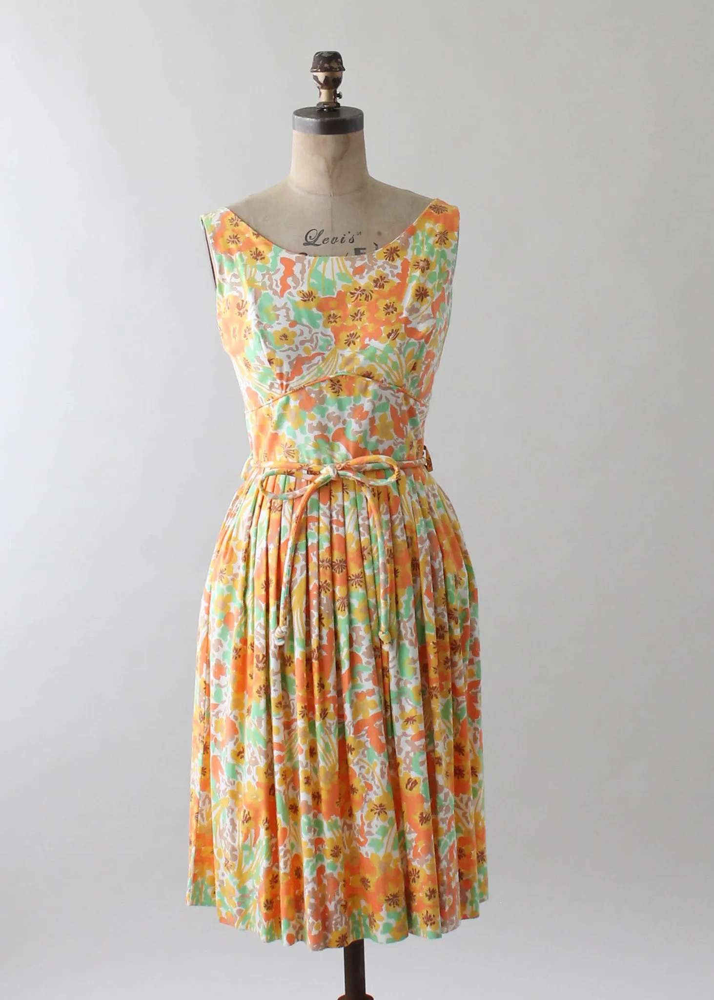 Vintage 1960s Green and Orange Floral Cotton Day Dress