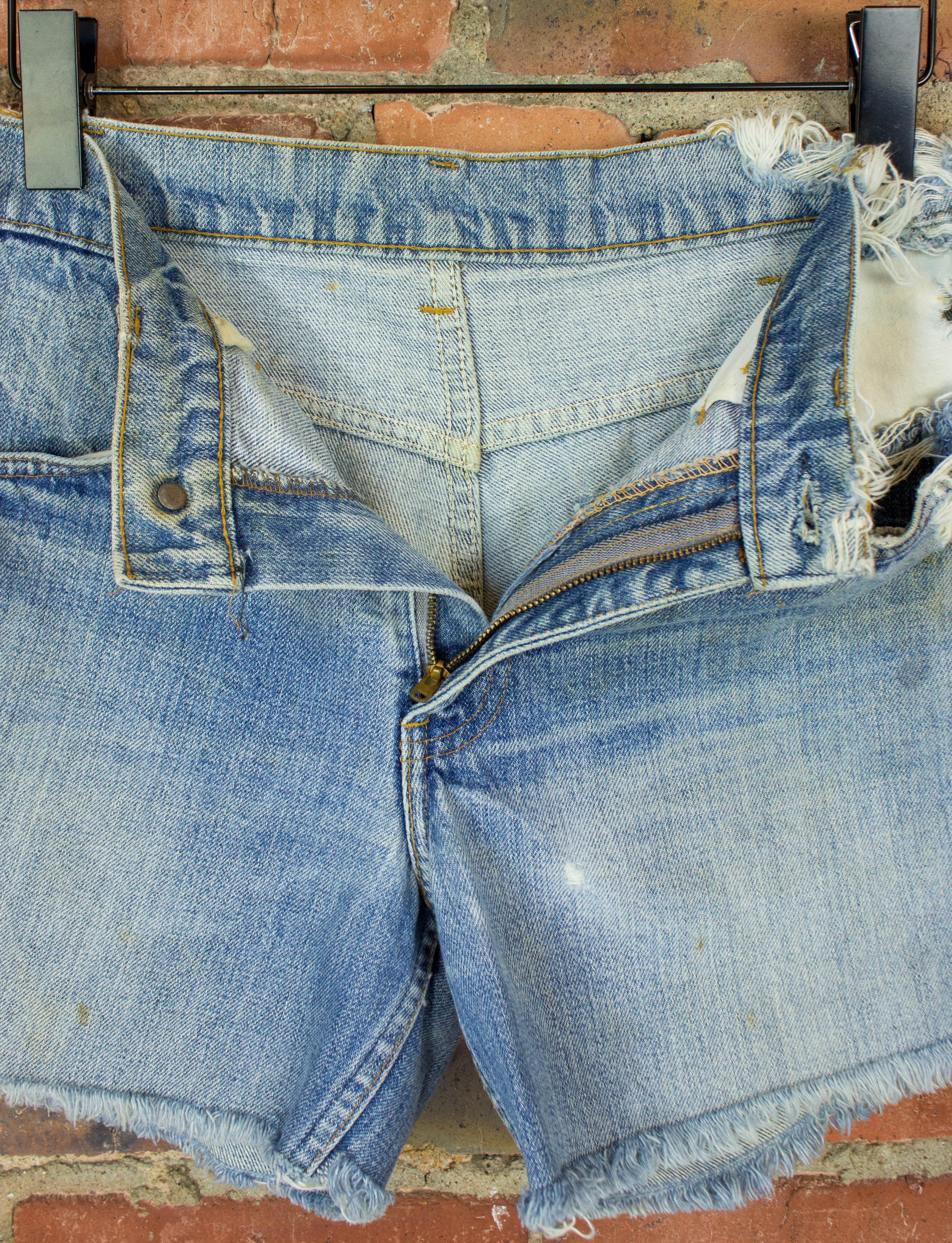 Vintage Levi's Cut Off Denim Shorts 70s Orange Tab Thrashed Light Wash 30 Waist
