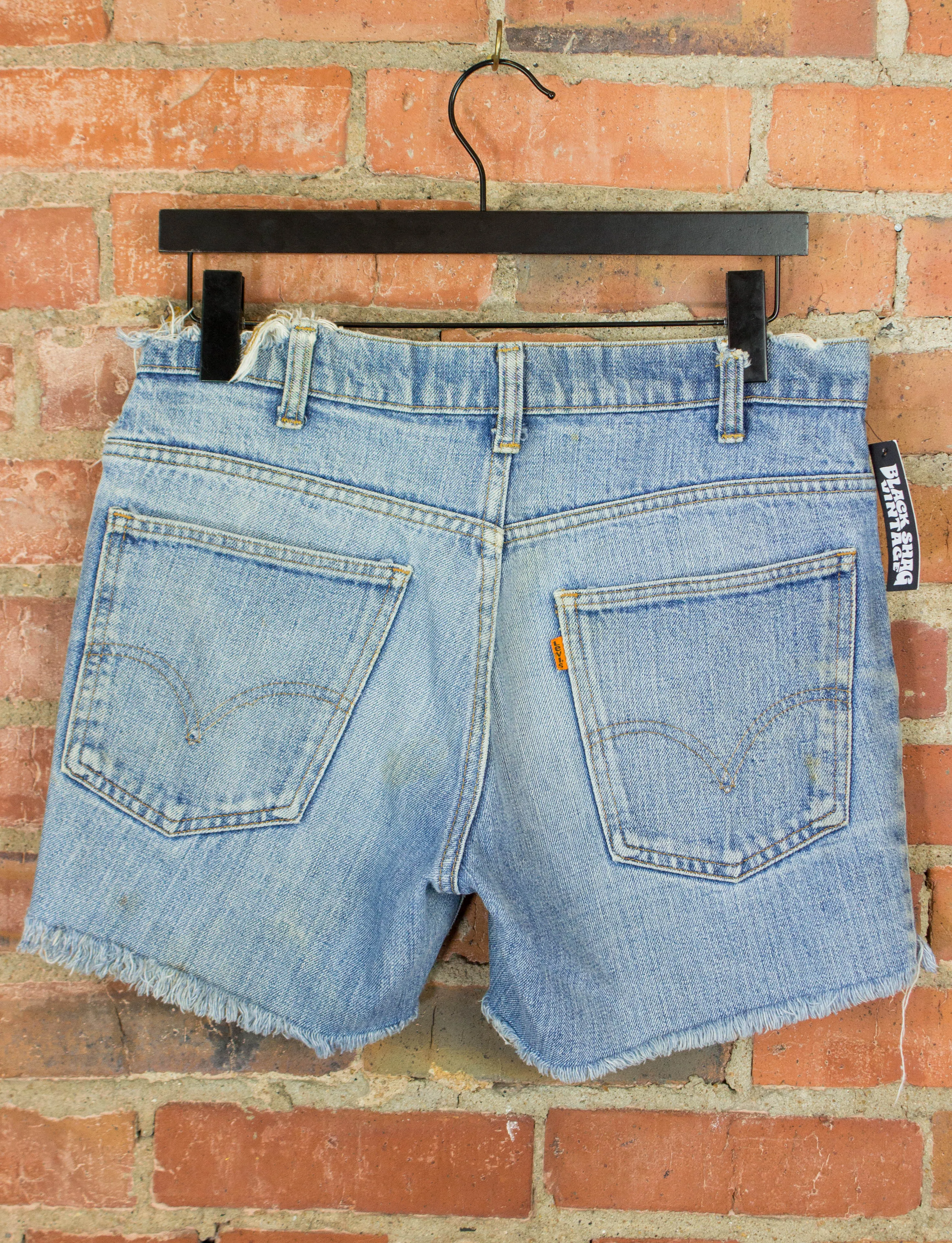Vintage Levi's Cut Off Denim Shorts 70s Orange Tab Thrashed Light Wash 30 Waist