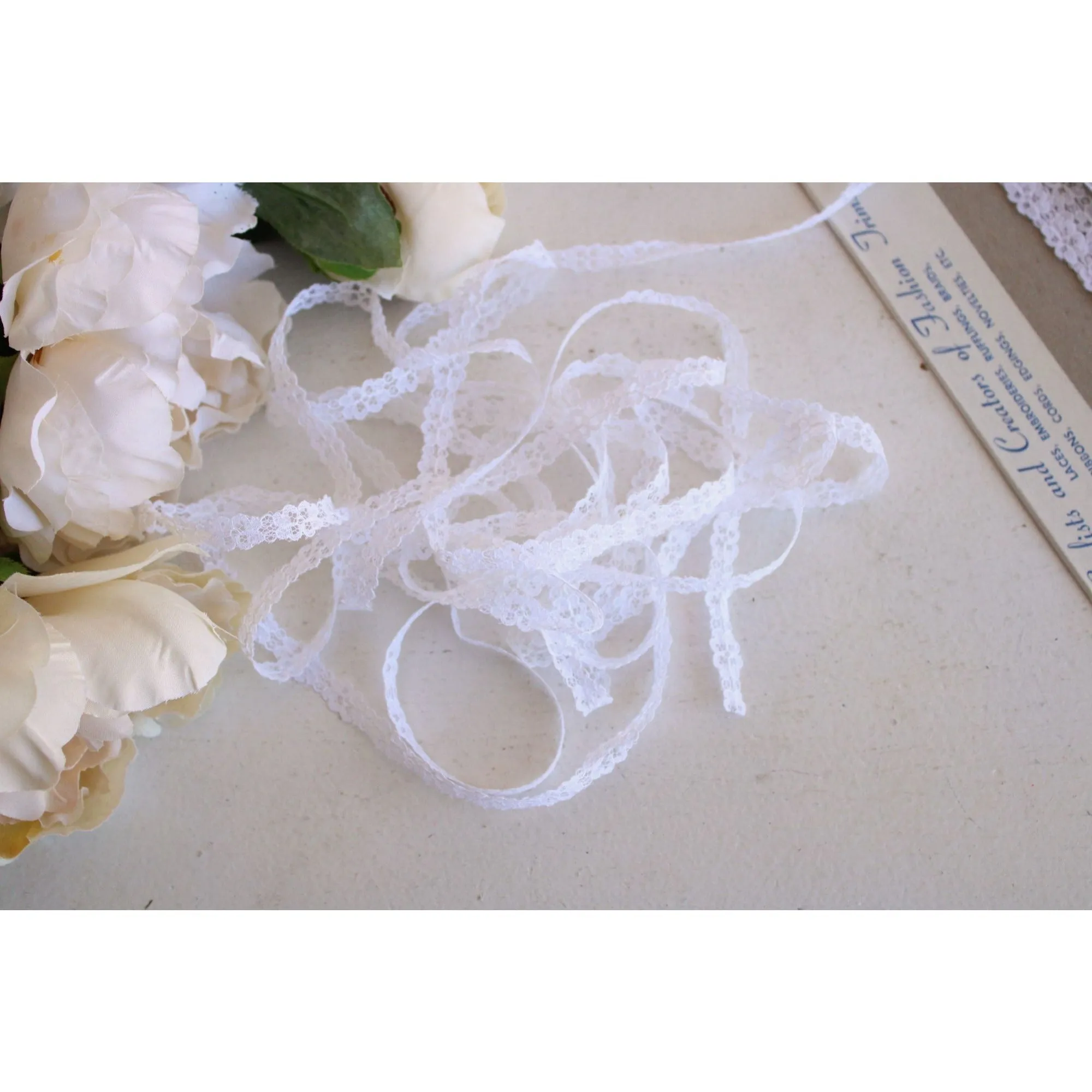 Vintage White Lace Trim, 7/16" wide 2 yards