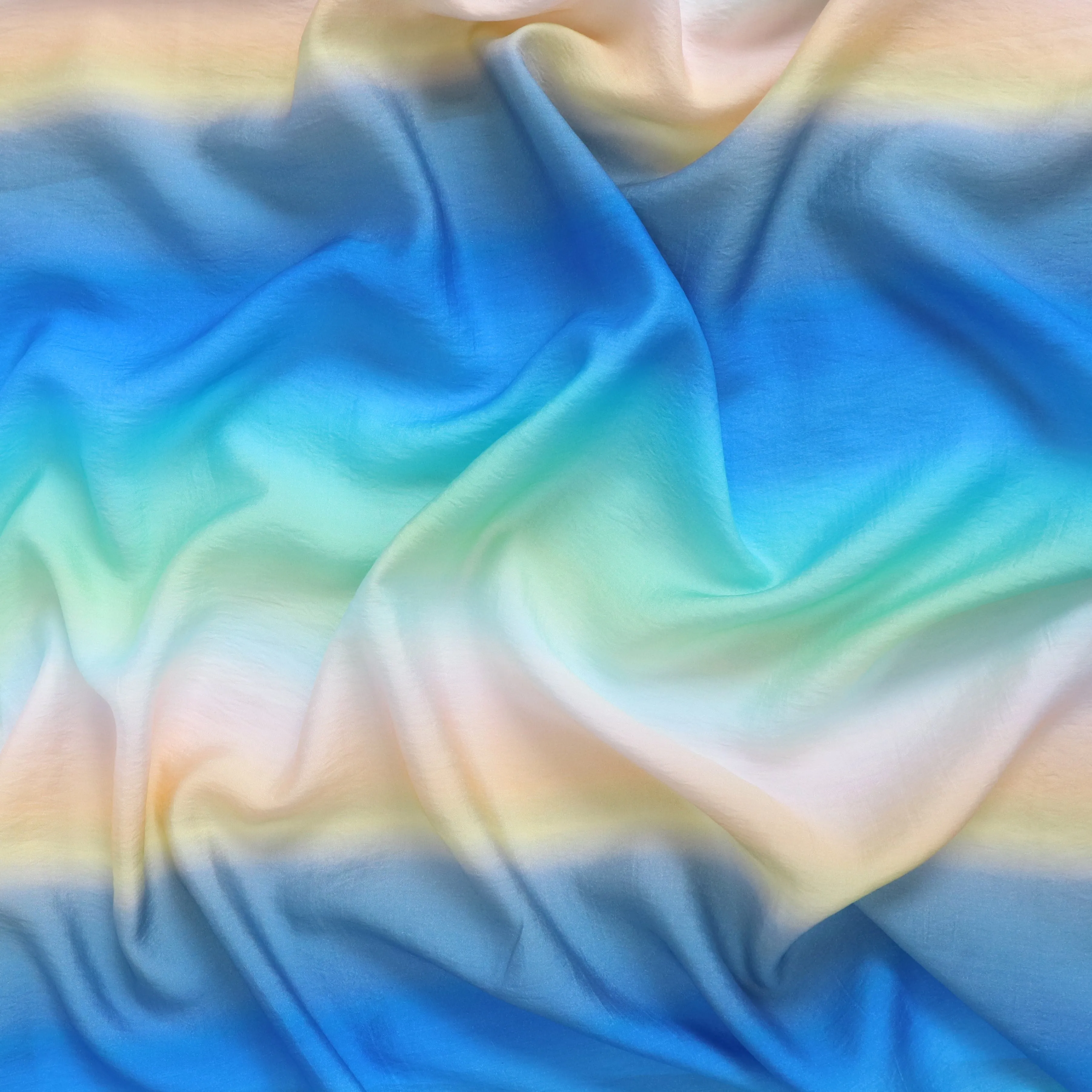 Viscose Blend Crepe - Ombre Stripe - Blue   Green - END OF BOLT 60cm