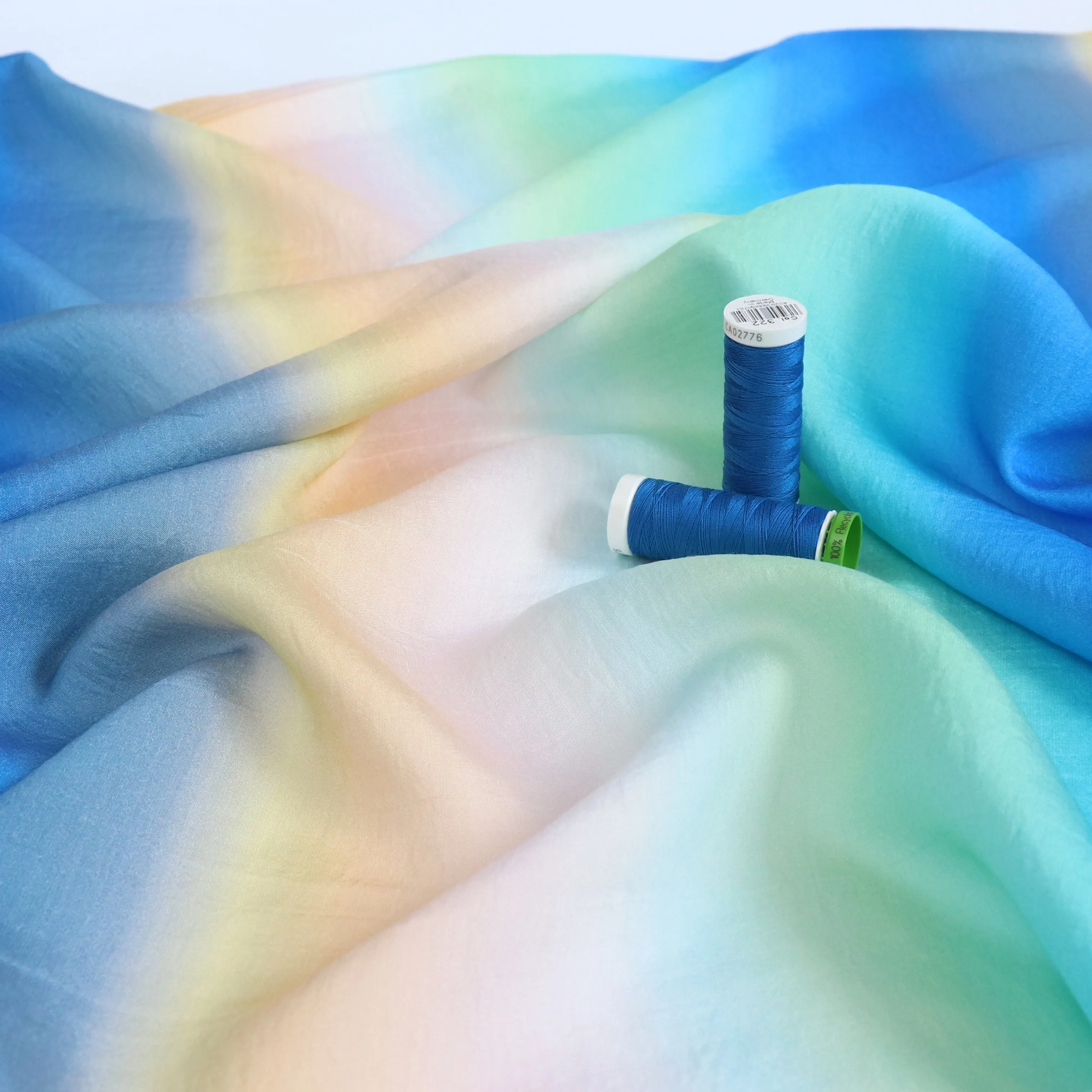 Viscose Blend Crepe - Ombre Stripe - Blue   Green - END OF BOLT 60cm