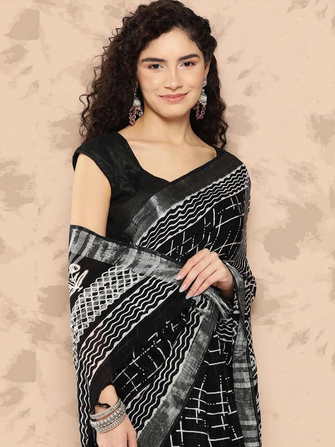 Women Black Pure Cotton Saree