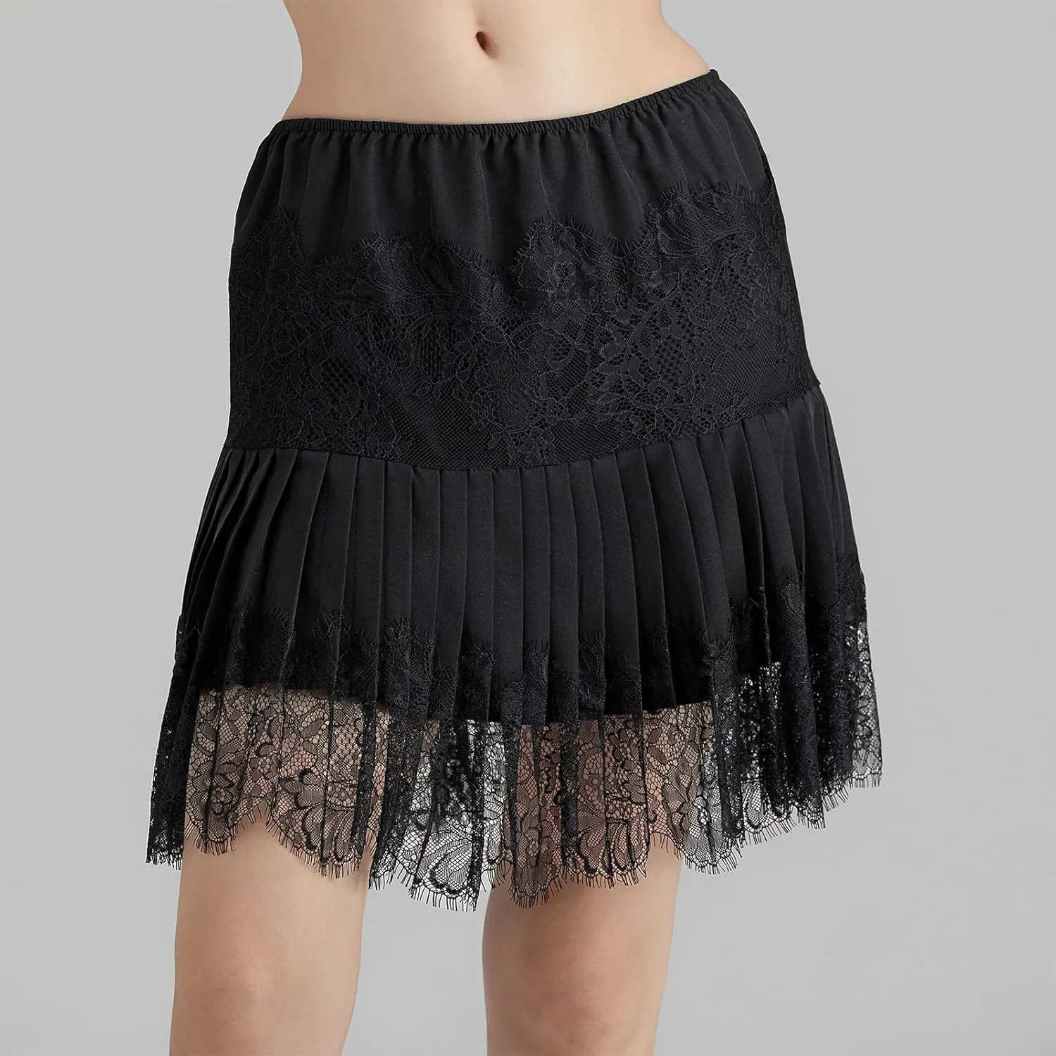 Women Lace Ruffle Mini Skirt Y2k Pleated Sexy Mid Waist Layered Flowy Slip Skirt Shirt Extender
