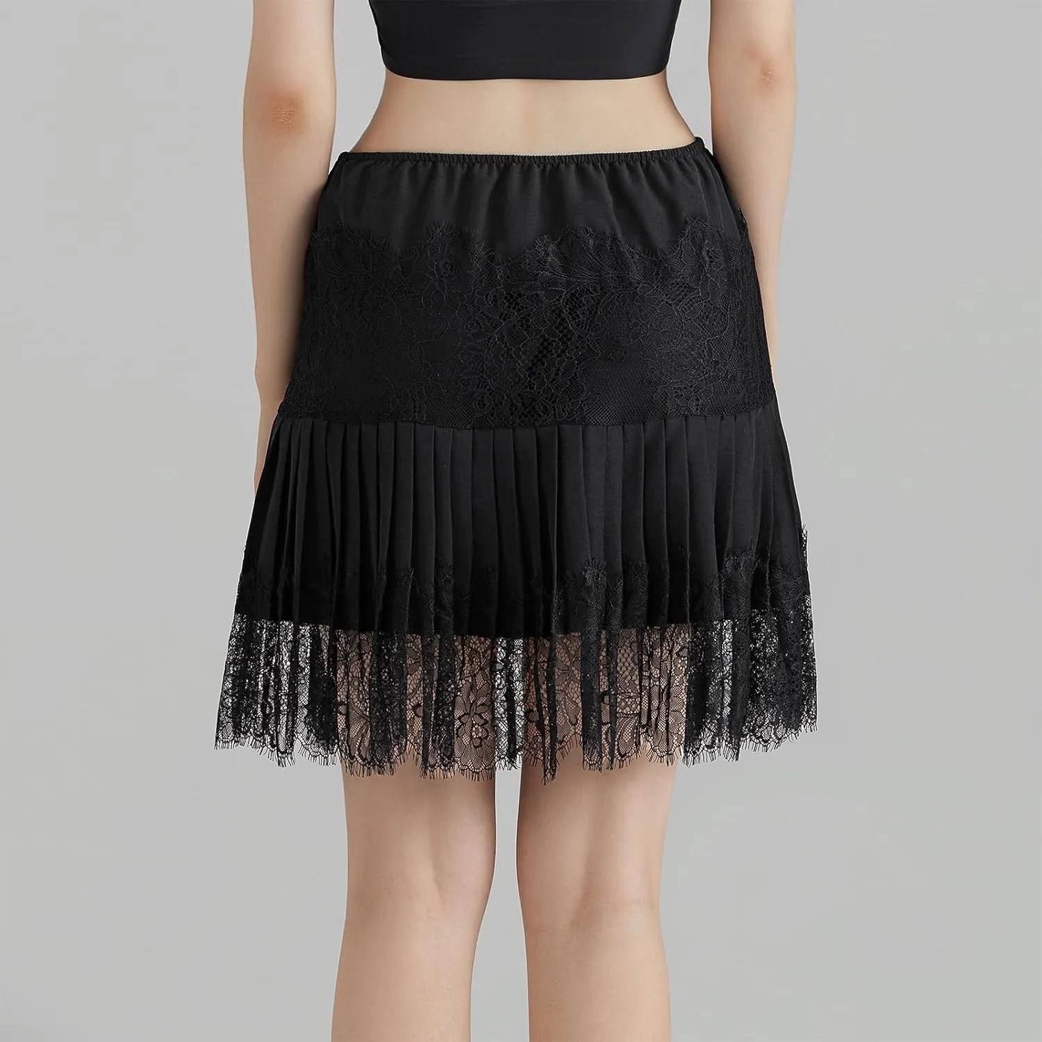 Women Lace Ruffle Mini Skirt Y2k Pleated Sexy Mid Waist Layered Flowy Slip Skirt Shirt Extender