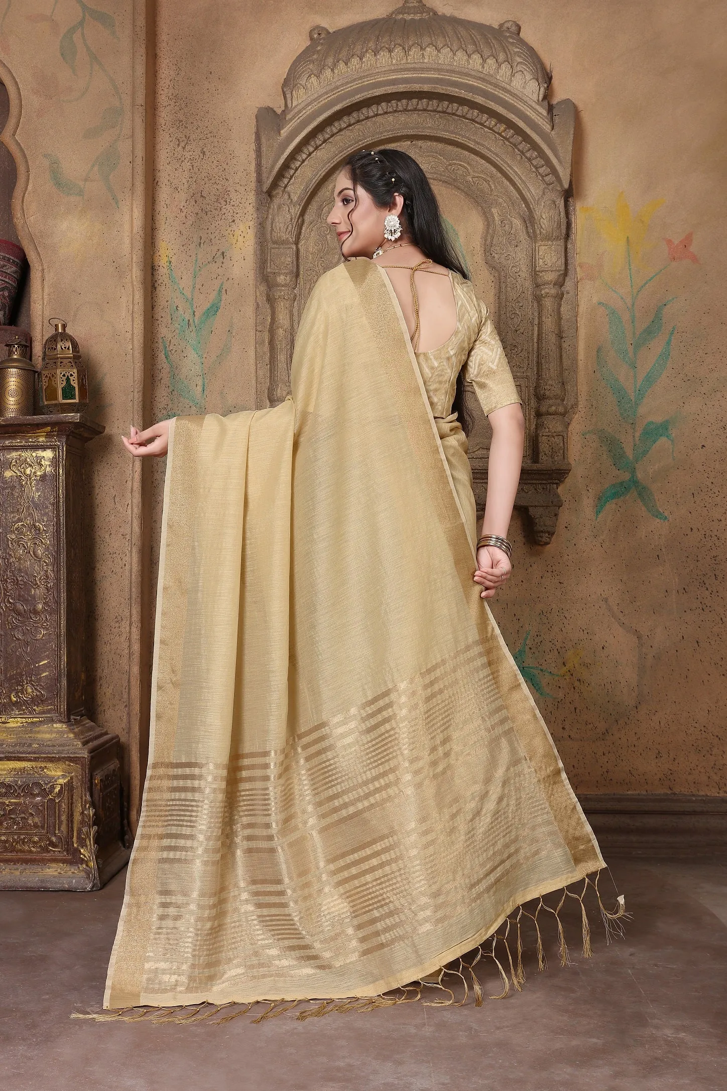 Women Party Wear Weaving Work Linen Saree with Un Stitched Blouse