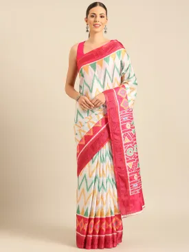 Women White Cotton Saree With Un Stitched Blouse