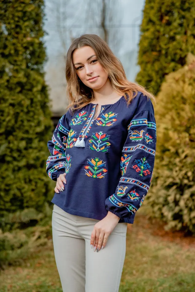Women's blouse with ethnic embroidery