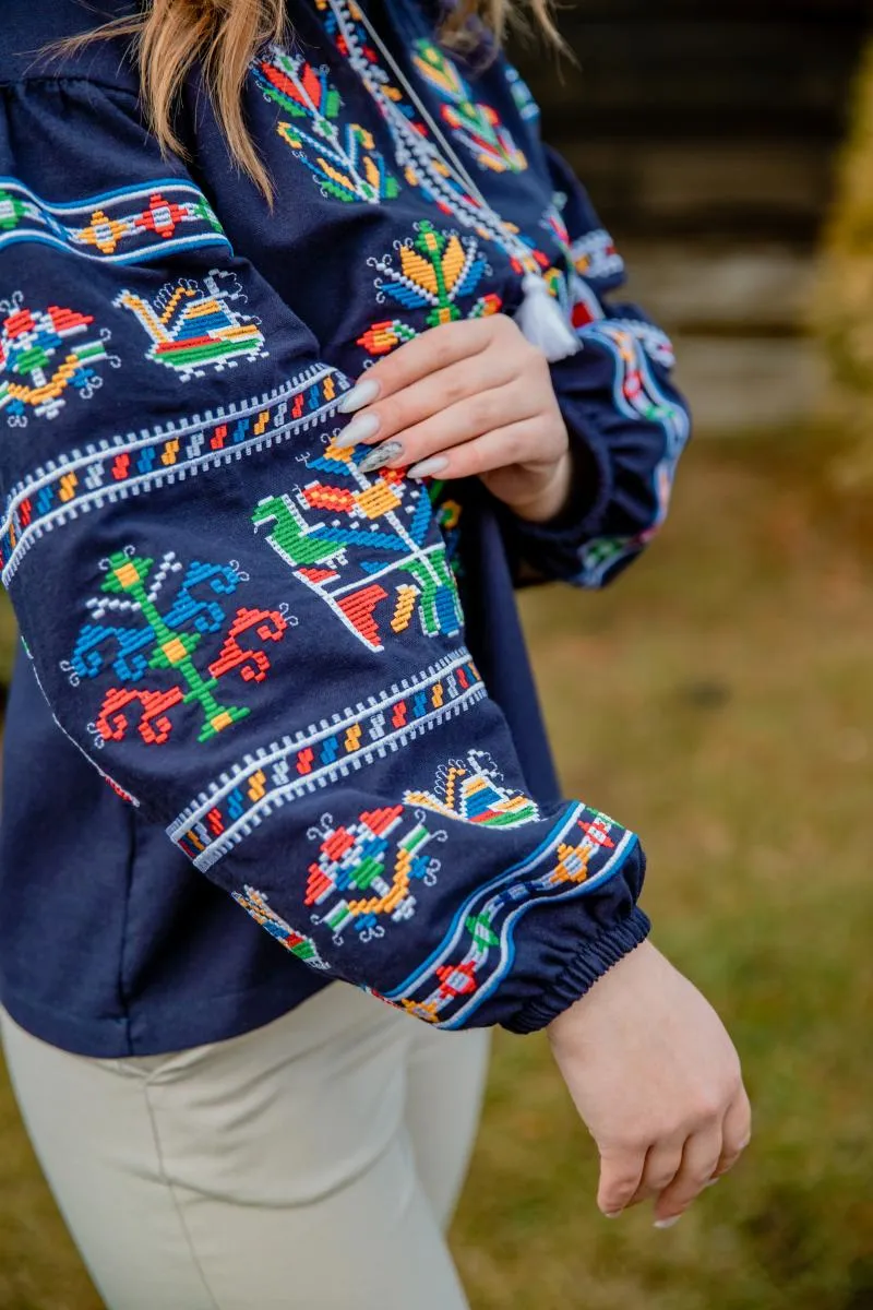Women's blouse with ethnic embroidery