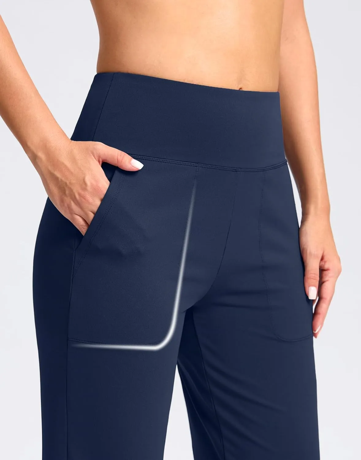 Women's Capri Pants with Pockets High Waist Yoga Pants Wide Leg Workout Crop Summer Pants for Casual, Travel, Exercise
