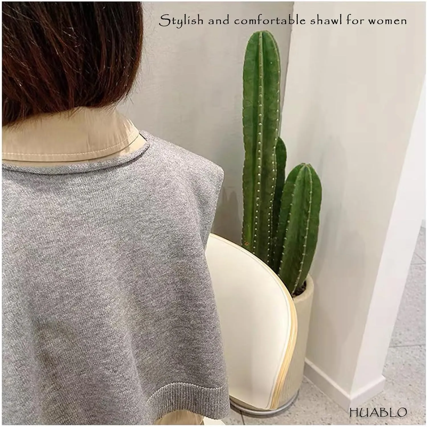 Women's Fashion Knitted Shawl - Khaki Sweater Shawl for Air-Conditioned Rooms