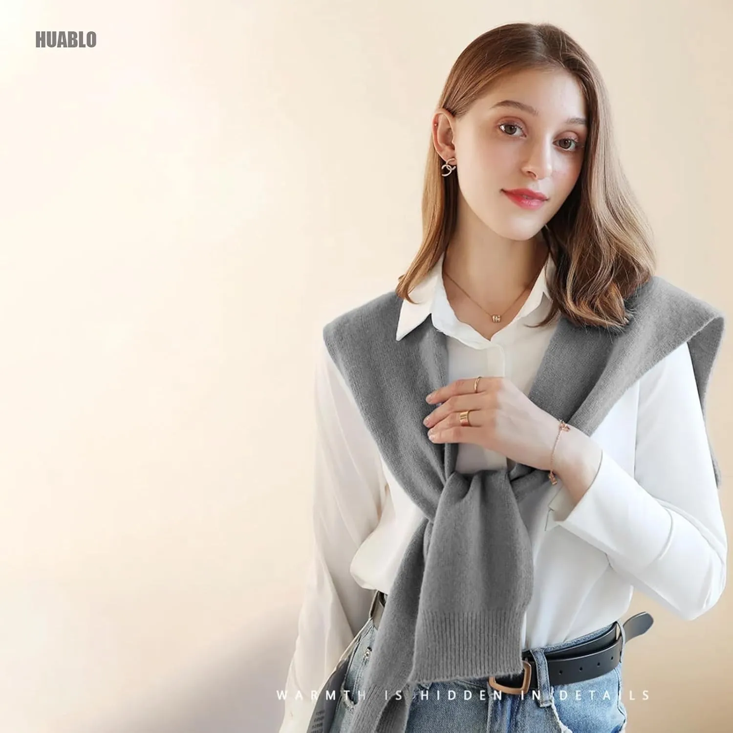 Women's Fashion Knitted Shawl - Khaki Sweater Shawl for Air-Conditioned Rooms