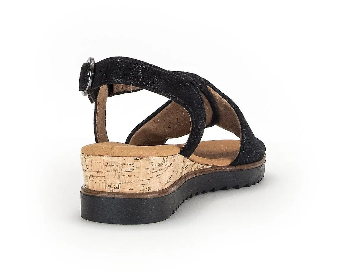 WOMEN'S GABOR 42.751.97 TWISTED VAMP BACK STRAP SANDAL | BLACK