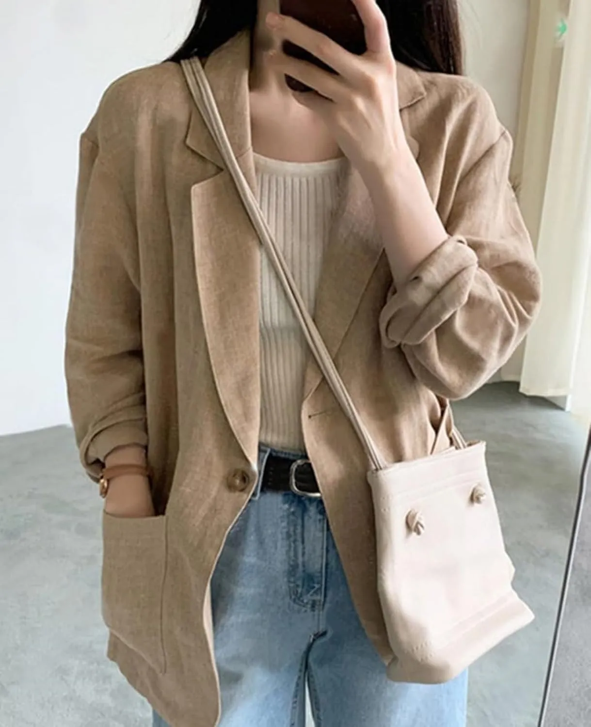 Women's Linen Blazer Jacket 2025 Lightweight Button Lapel Casual Long Sleeve Work Office Summer Jackets