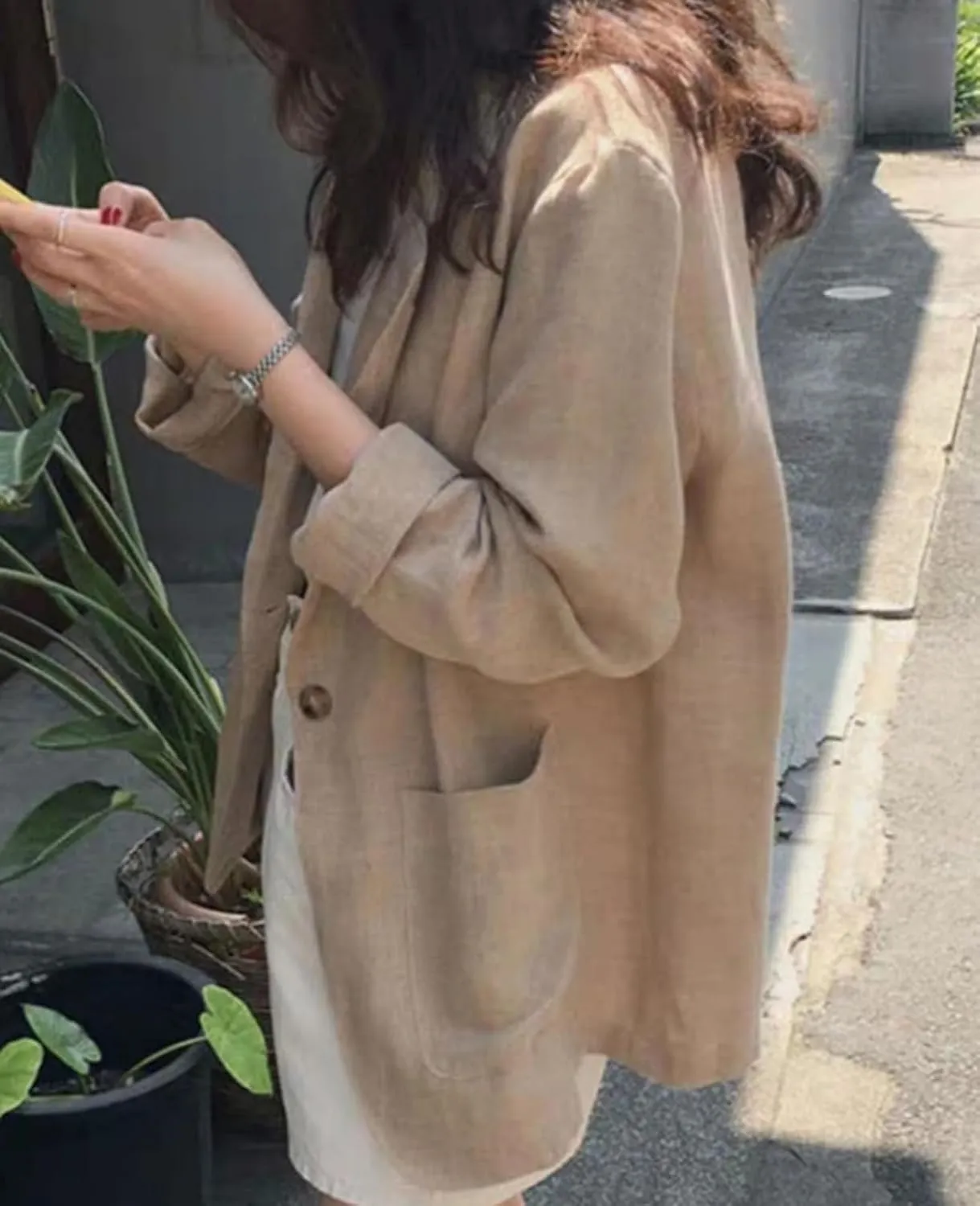 Women's Linen Blazer Jacket 2025 Lightweight Button Lapel Casual Long Sleeve Work Office Summer Jackets