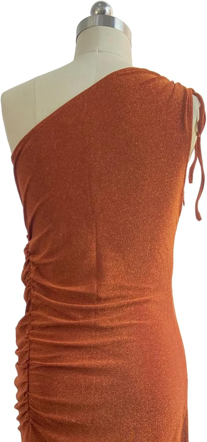 Women's One Shoulder Glitter Bodycon Midi Dress Ruched Side Slit Cocktail Wedding Guest Party Formal Dinner Summer Night Out