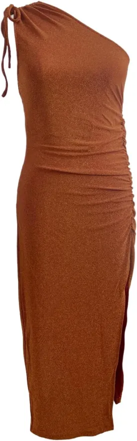 Women's One Shoulder Glitter Bodycon Midi Dress Ruched Side Slit Cocktail Wedding Guest Party Formal Dinner Summer Night Out
