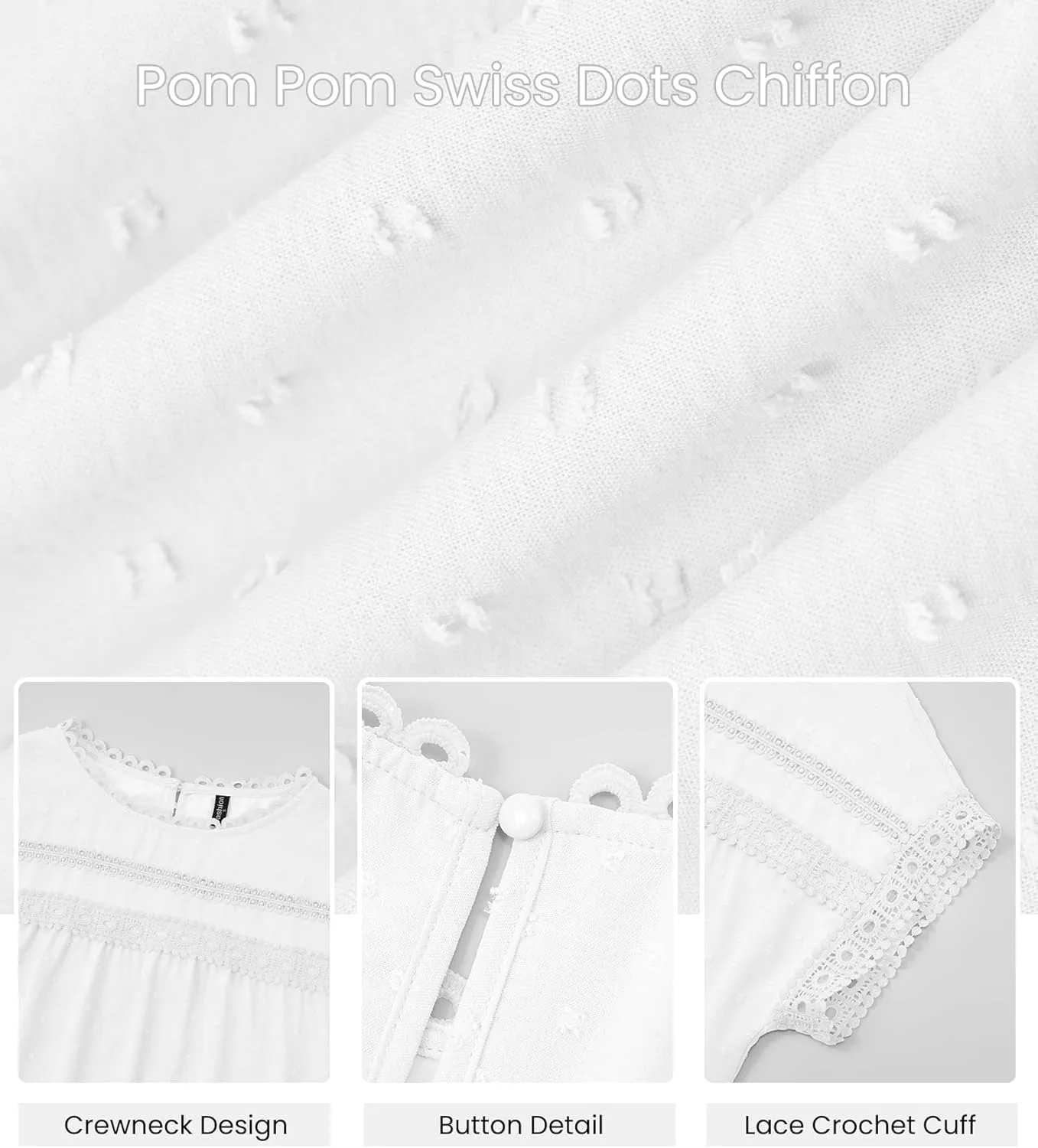Womens Summer Tops 2025 Trendy Crewneck Boho Lace Crochet Short Sleeve Shirts Casual Flowy Swiss Dots Chiffon Blouses