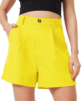 XinYangNi Casual Shorts for Women Dressy Summer Elastic Waist Back Pleated Wide Leg Tailored Work Trouser Shorts with Pockets