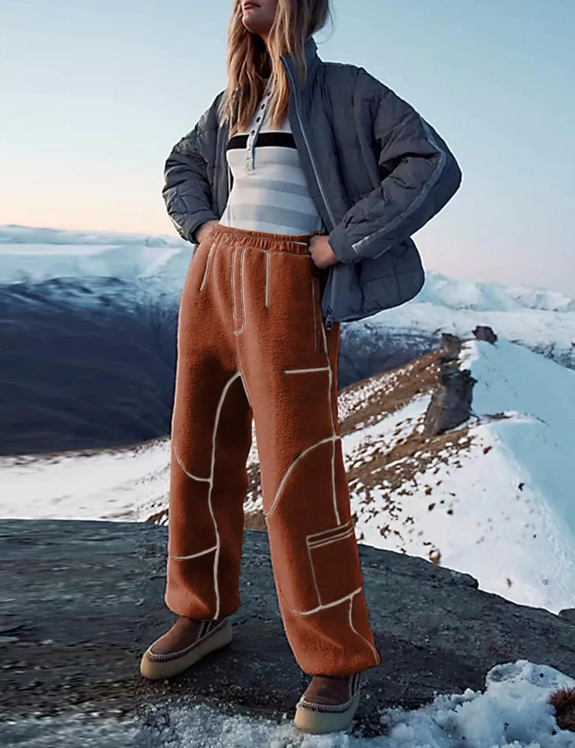 Yeokou Womens Sherpa Fleece Lined Sweatpants Joggers Winter Warm Outdoor Lounge Pants Multi Pockets