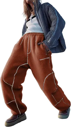 Yeokou Womens Sherpa Fleece Lined Sweatpants Joggers Winter Warm Outdoor Lounge Pants Multi Pockets