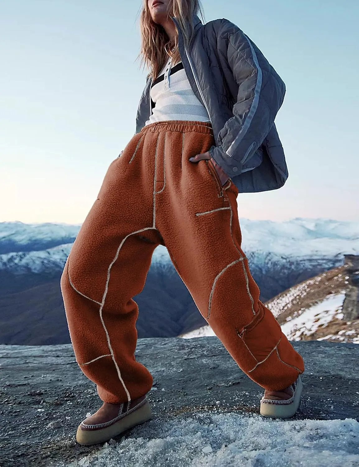 Yeokou Womens Sherpa Fleece Lined Sweatpants Joggers Winter Warm Outdoor Lounge Pants Multi Pockets
