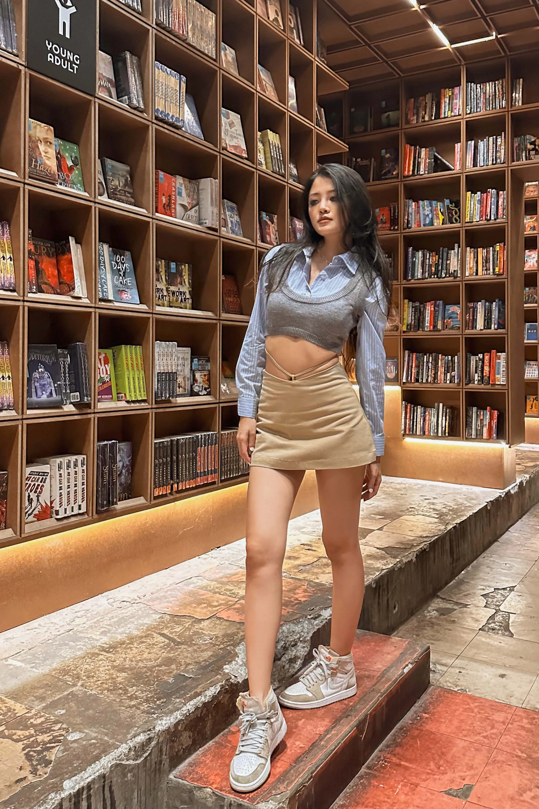 Zech Lace-up Mini Skirt in Beige