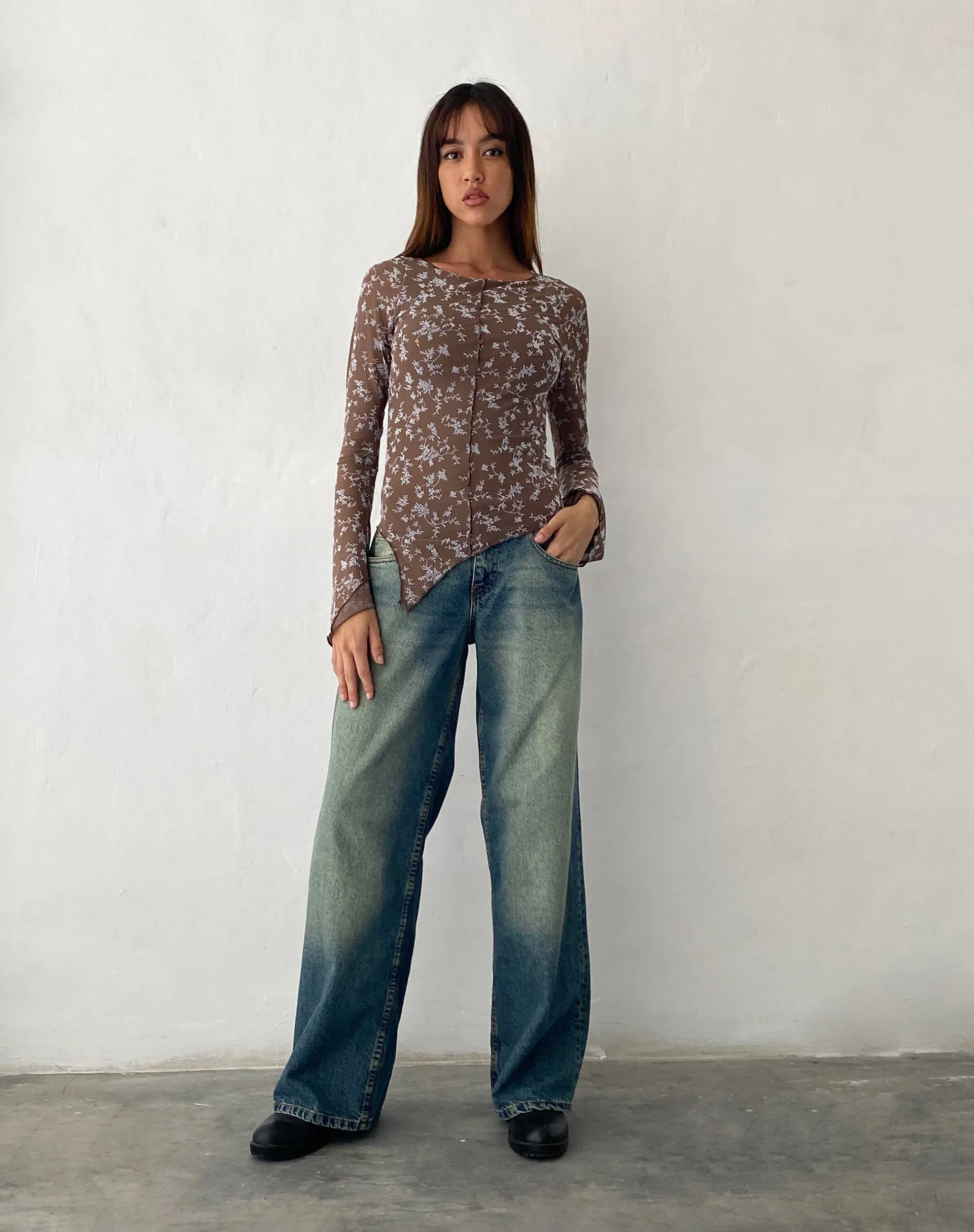 Zest Mesh Long Sleeve Top in Botanist Flock Dark Taupe