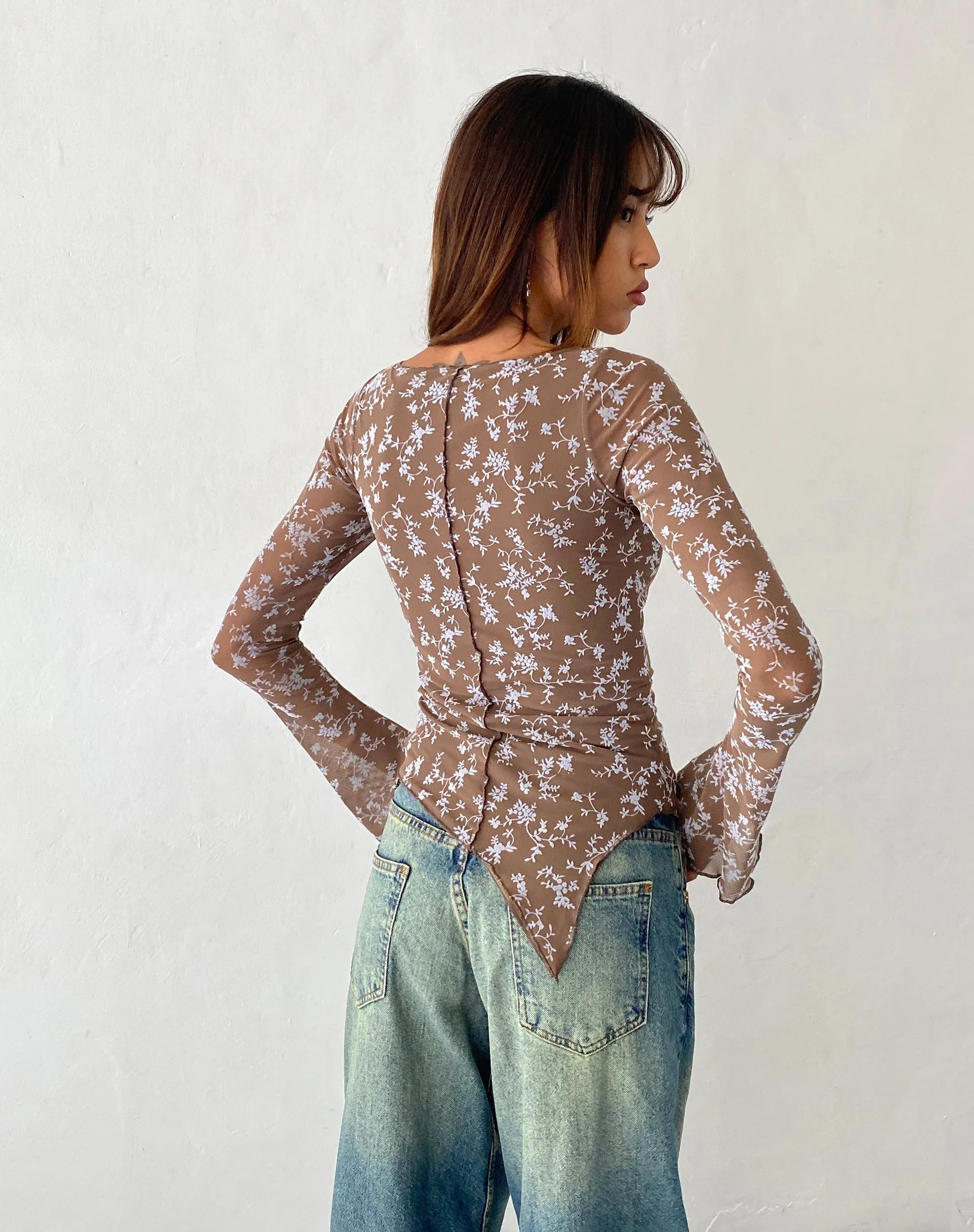 Zest Mesh Long Sleeve Top in Botanist Flock Dark Taupe